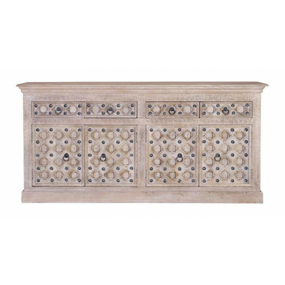 Bahut 4 tiroirs bois-fer blanc - yzaline décoration d'autrefois