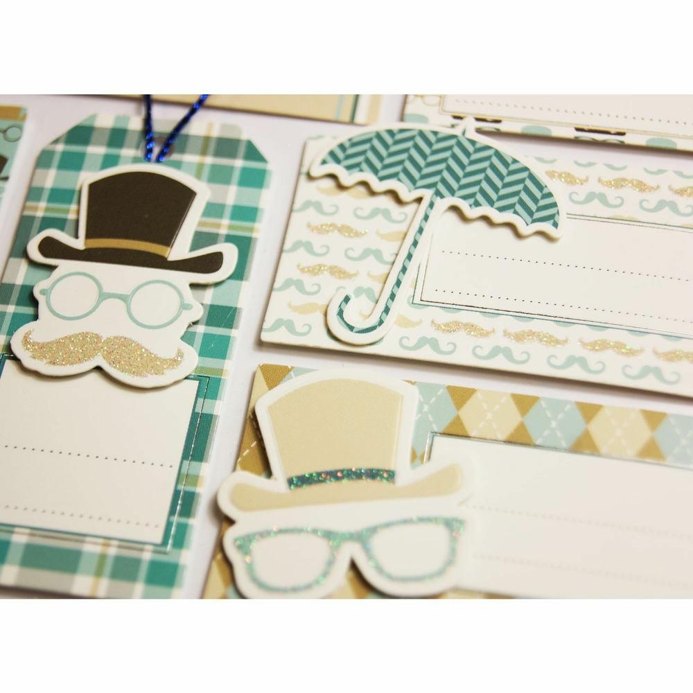 8 étiquettes autocollantes cadeaux - rétro bleu - paillettes