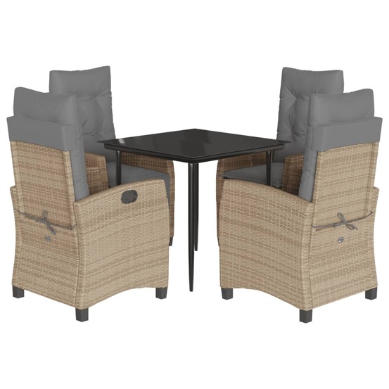Ensemble à manger de jardin coussins 5 pcs mélange beige rotin