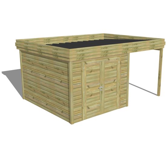 Abri de jardin bois pin traité autoclave 27mm - 4,64x3,44m / 16m2 - bac acier - abri français
