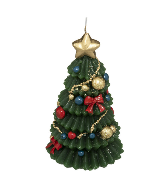 Bougie sapin de noël décoré h 15 cm 270g