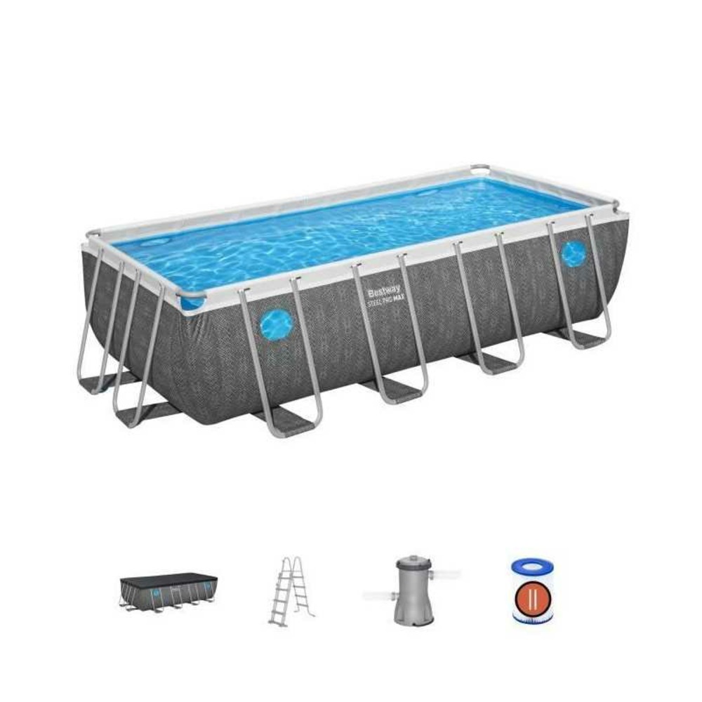 Kit piscine hors sol tubulaire bestway - steel pro - 488 x 244 x 122 cm - rectangulaire (filtre a cartouche, échelle, bâche)