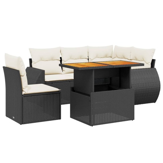 Salon de jardin 6 pcs avec coussins noir résine tressée