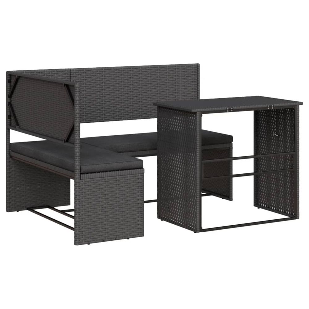 Canapé de jardin avec table et coussins en forme de l noir
