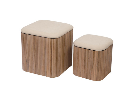 Set 2 tabourets carrés noyé camel