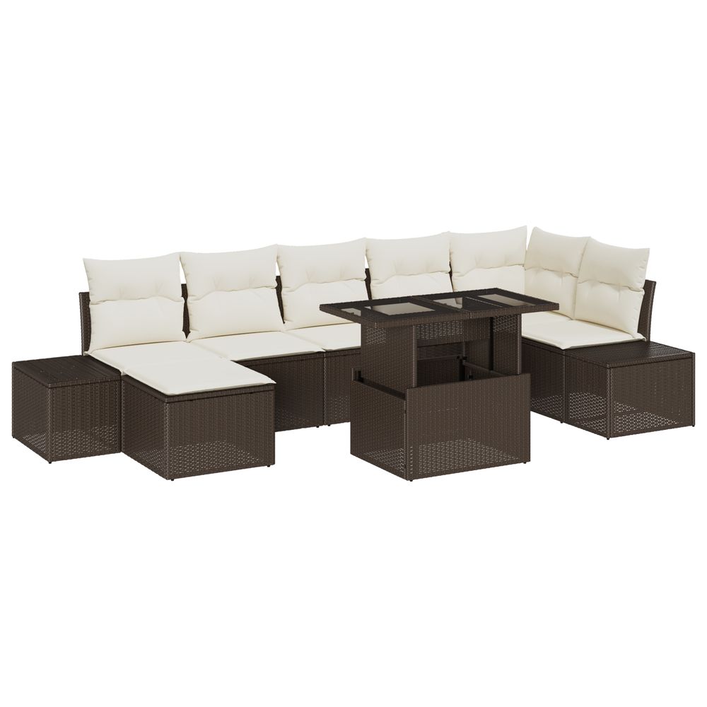 Ensemble de salon de jardin 8 pièces avec coussins en poly rattan brun