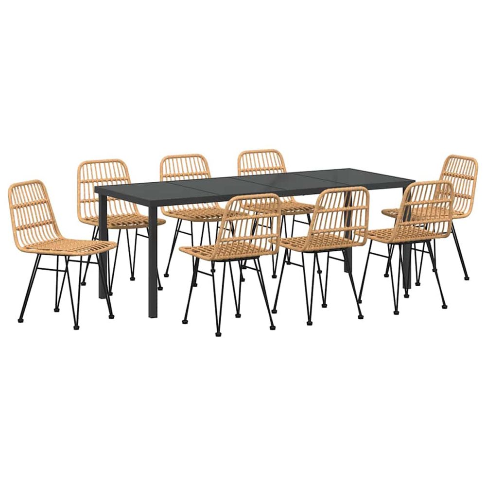 Ensemble de salle à manger pour jardin 9 pc marron