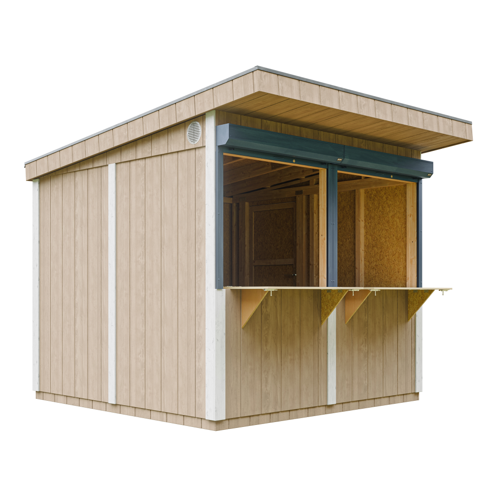 Grand stand marché avec comptoir 5,9 m2 - h240x248x305 cm - construction de panneaux lp smartside - timbela m950-terra brown