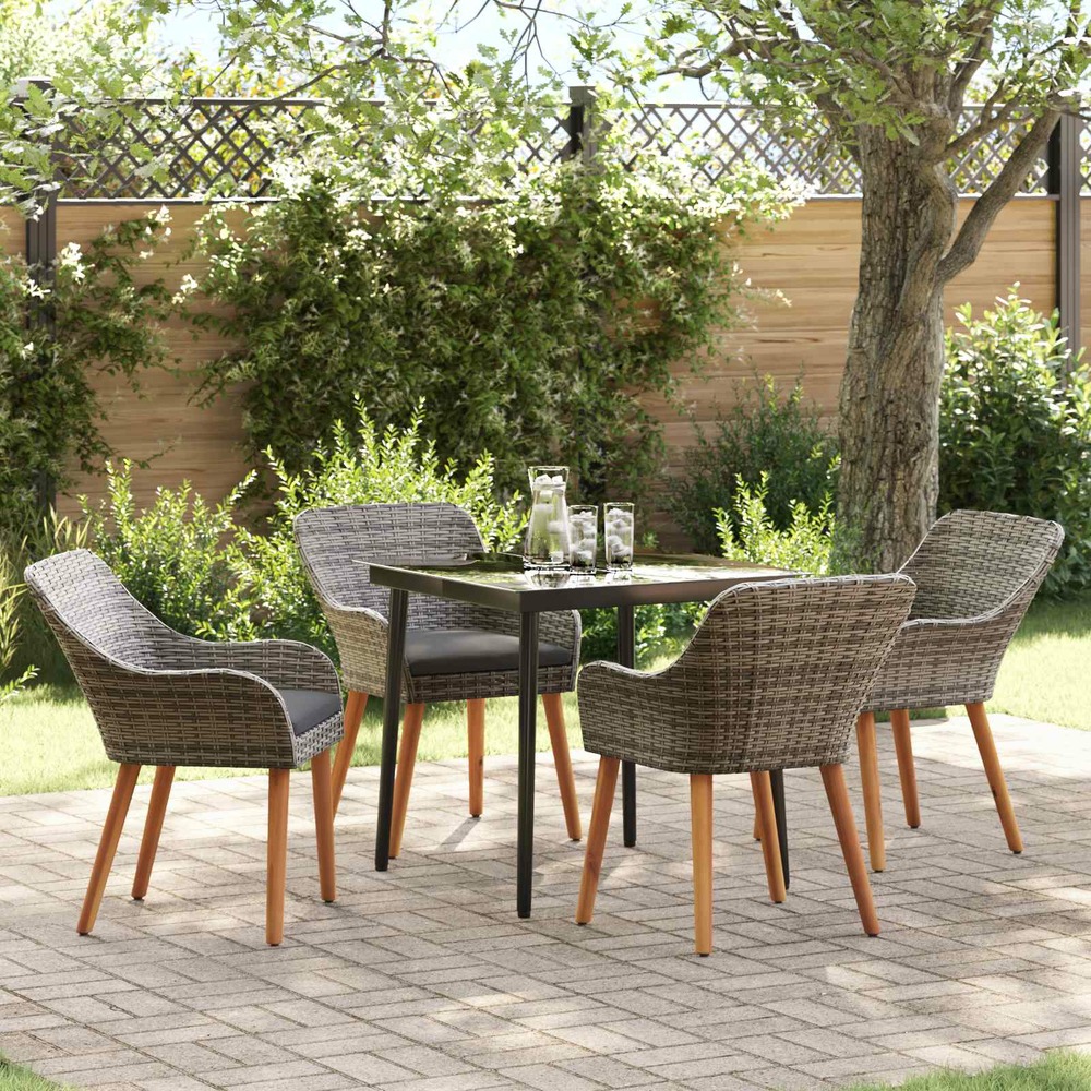 Ensemble de salle à manger pour jardin 5 pcs gris polyrotin