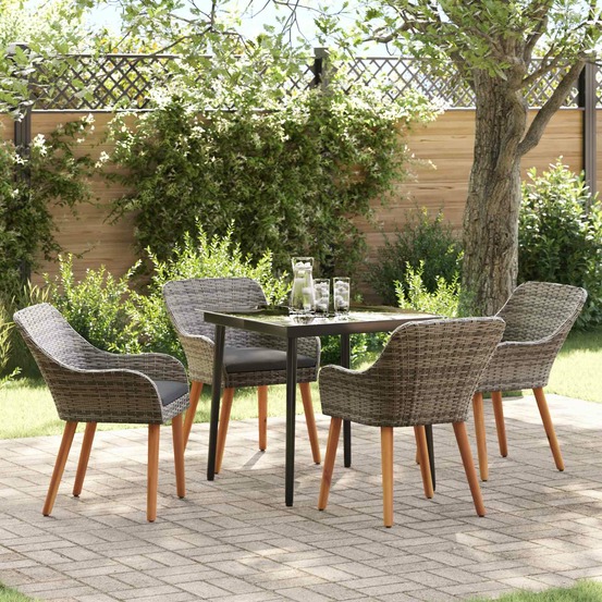 Ensemble de salle à manger pour jardin 5 pcs gris polyrotin