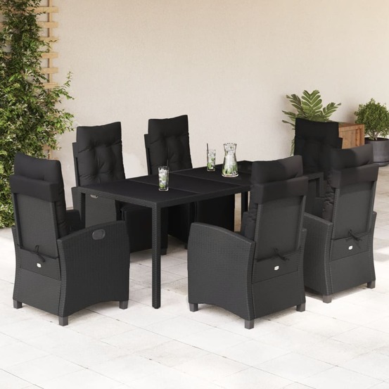 Ensemble à manger de jardin coussins 7pcs noir résine tressée