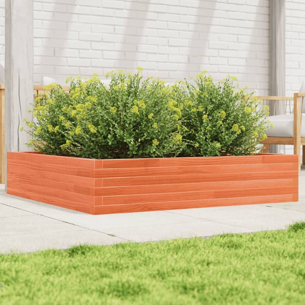 Jardinière carrée xxl pin massif cire marron pour jardin 110x110cm