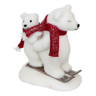 Déco de noël 2 ours sur ski blanc pailleté avec écharpe rouge l 19 x h 23 cm