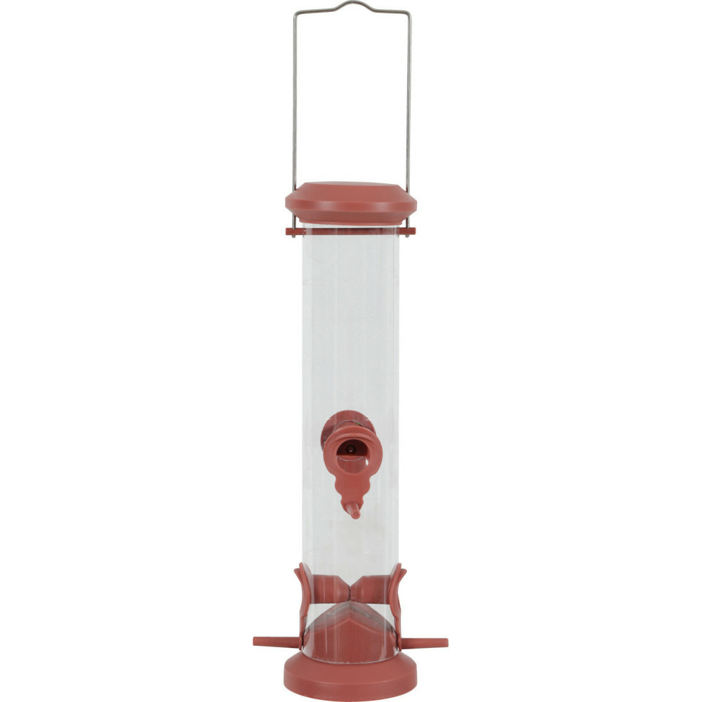 Mangeoire silo à graines, rouge terra, hauteur 44 cm pour oiseaux