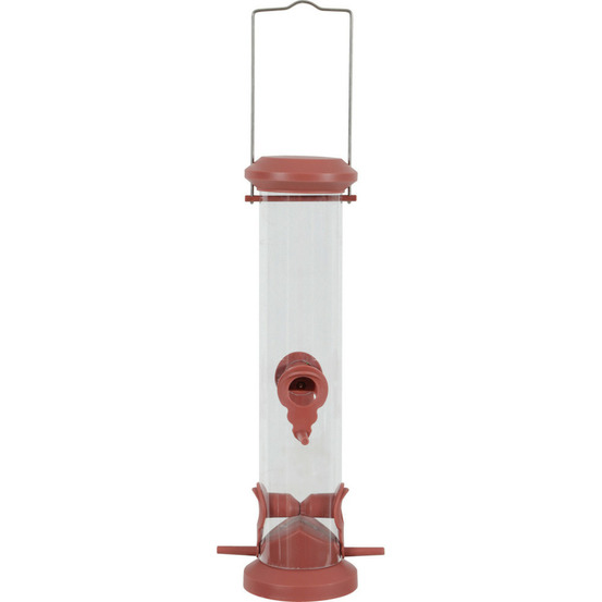 Mangeoire silo à graines, rouge terra, hauteur 44 cm pour oiseaux