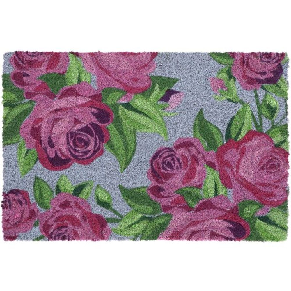 Paillasson en fibres de coco roses fond bleu