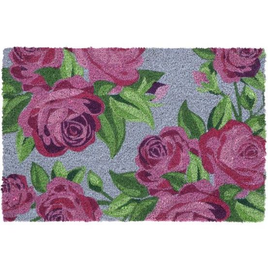 Paillasson en fibres de coco roses fond bleu