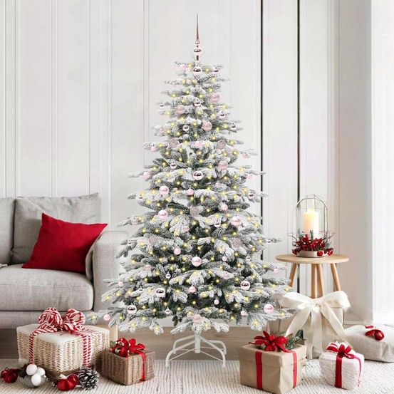 Mon beau sapin artificiel blanc 180 cm, kit complet lumineux pour fêtes