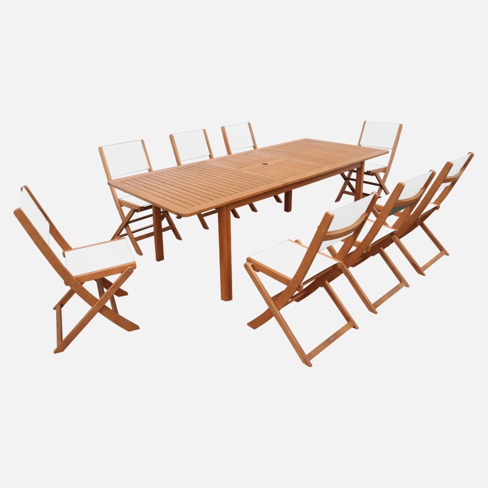 Table de jardin extensible bois d'eucalyptus + 8 assises 180/240cm - arbo + almeria