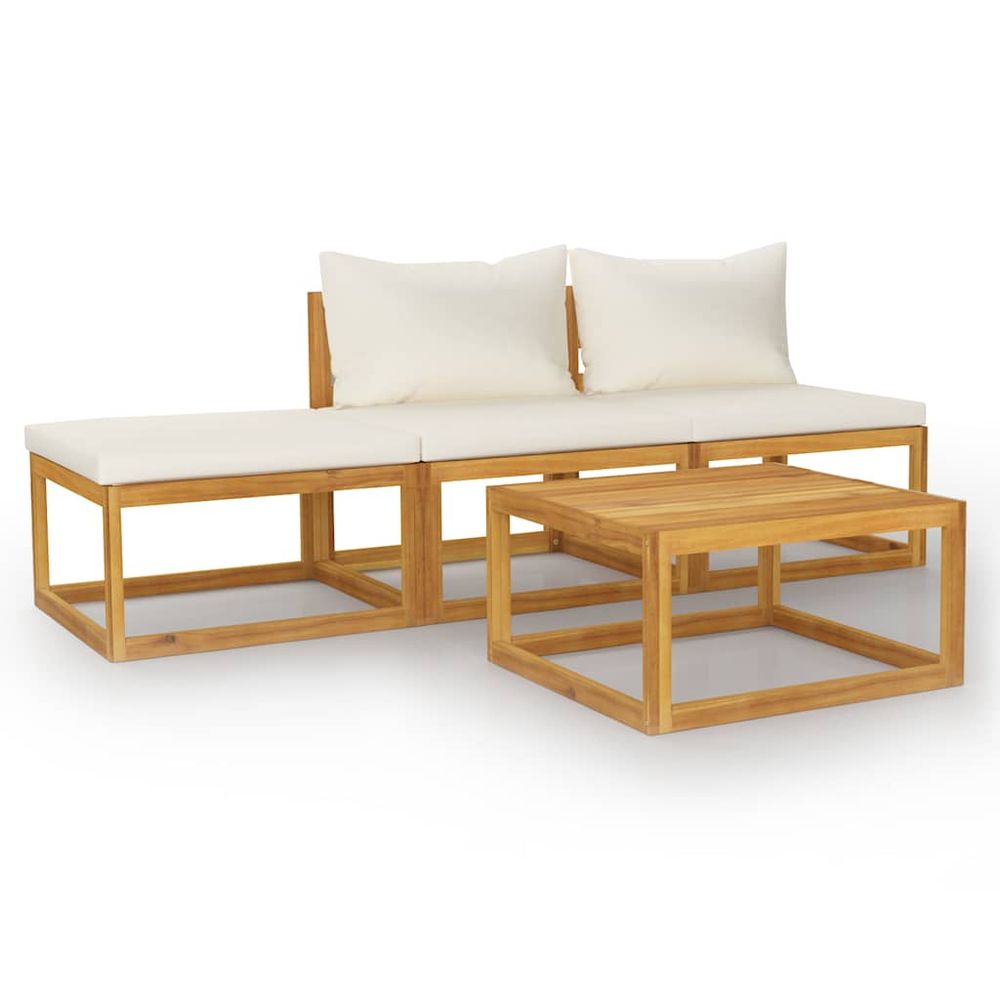 Salon de jardin 4 pcs avec coussin crème bois d'acacia solide