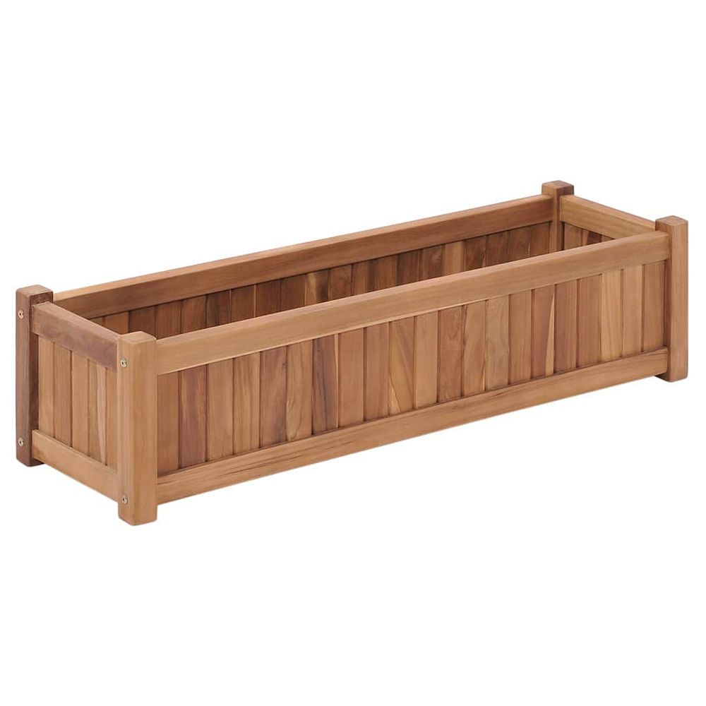Jardinière rectangulaire en bois de teck massif pour balcon 100x30x25 cm
