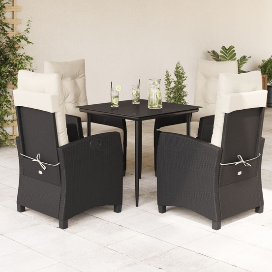 Ensemble à manger de jardin coussins 5pcs noir résine tressée