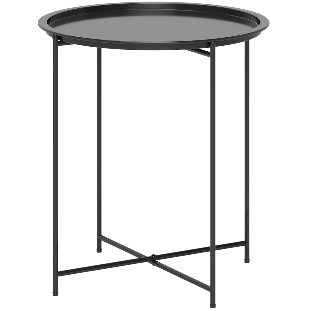 Table de jardin ronde d'extérieur en acier avec plateau amovible, pliable, noire.