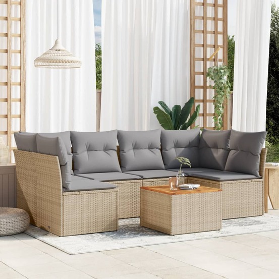 Salon de jardin avec coussins 7pcs mélange beige résine tressée