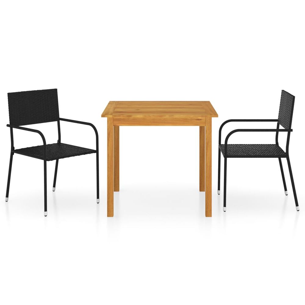 Ensemble de salle à manger de jardin meuble extérieur 3 pièces noir