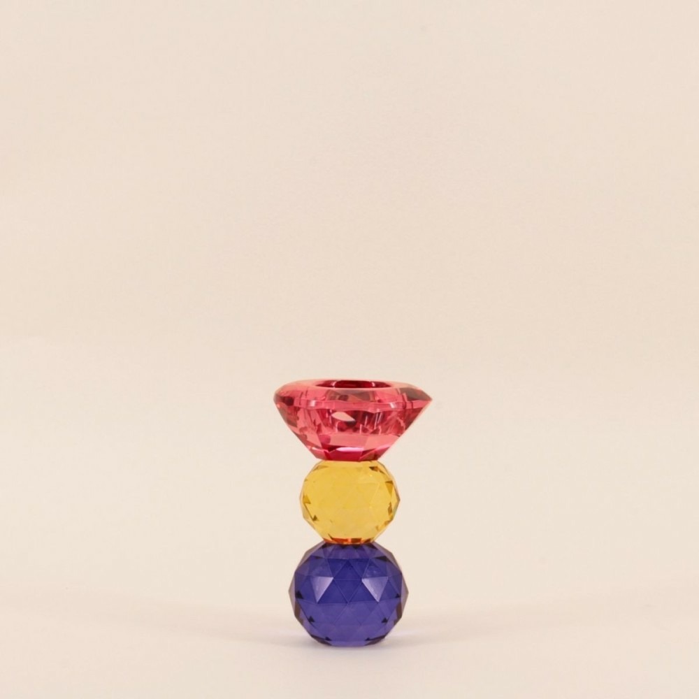 Bougeoir 3 couleurs en cristal à facettes 13cm