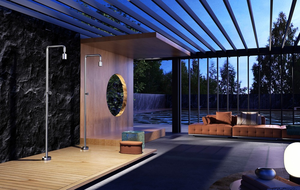 Douche de piscine en acier 316 elegance durable pour espace exterieur chic