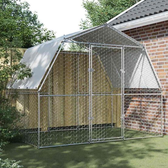 Grande cage à poules extérieure acier galvanisé avec toit imperméable