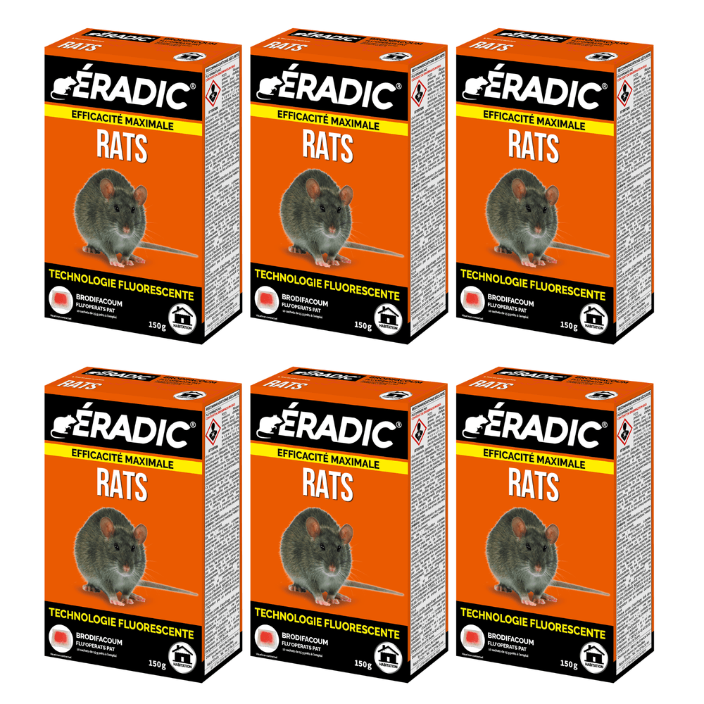 Eradic pâtes fluorescentes - anti rats - efficacité maximale - lieux secs & humides - 6x10 sachets - prêt ã l'emploi erptfluo150x6