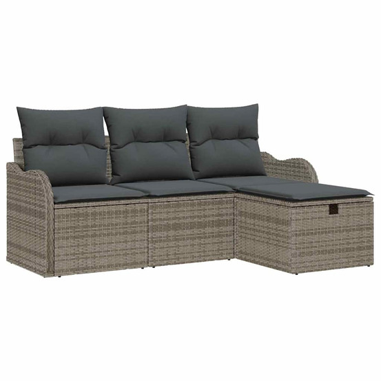 Ensemble de canapé de jardin avec coussin 4 pcs gris polyrotin