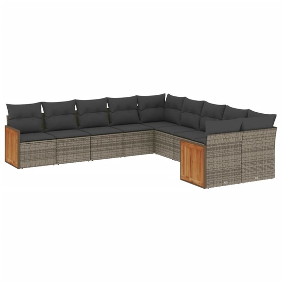 Salon de jardin avec coussins 10 pcs gris résine tressée