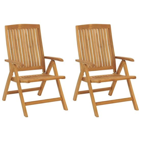 Fauteuils pliants inclinables, lot de 2, en bois massif de teck