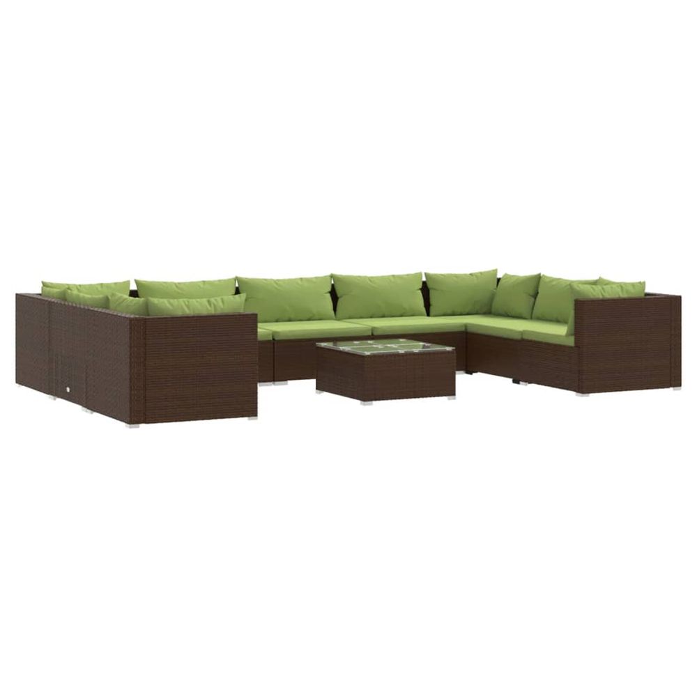 Salon de jardin 10 pcs avec coussins résine tressée marron