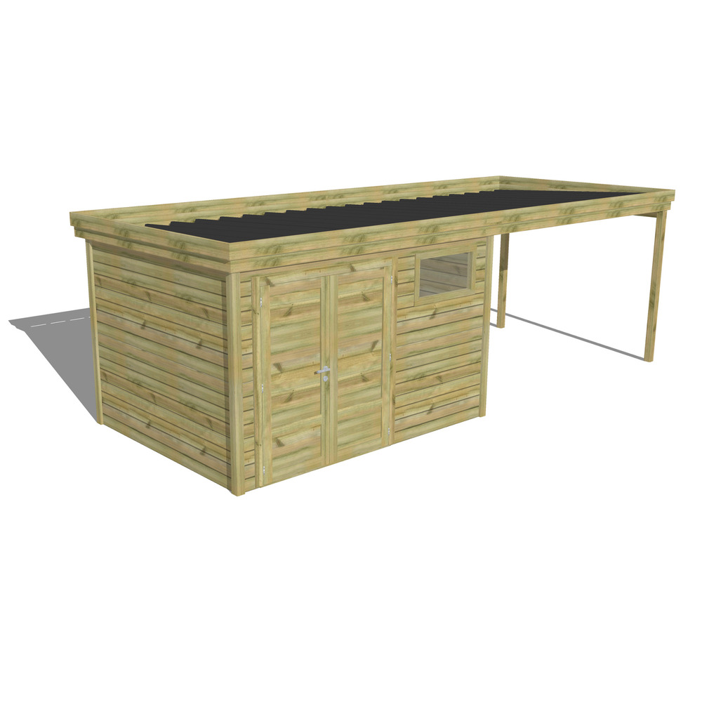 Abri de jardin bois pin traité autoclave 27mm - 6,94x2,64m / 18m2 - bac acier - abri français