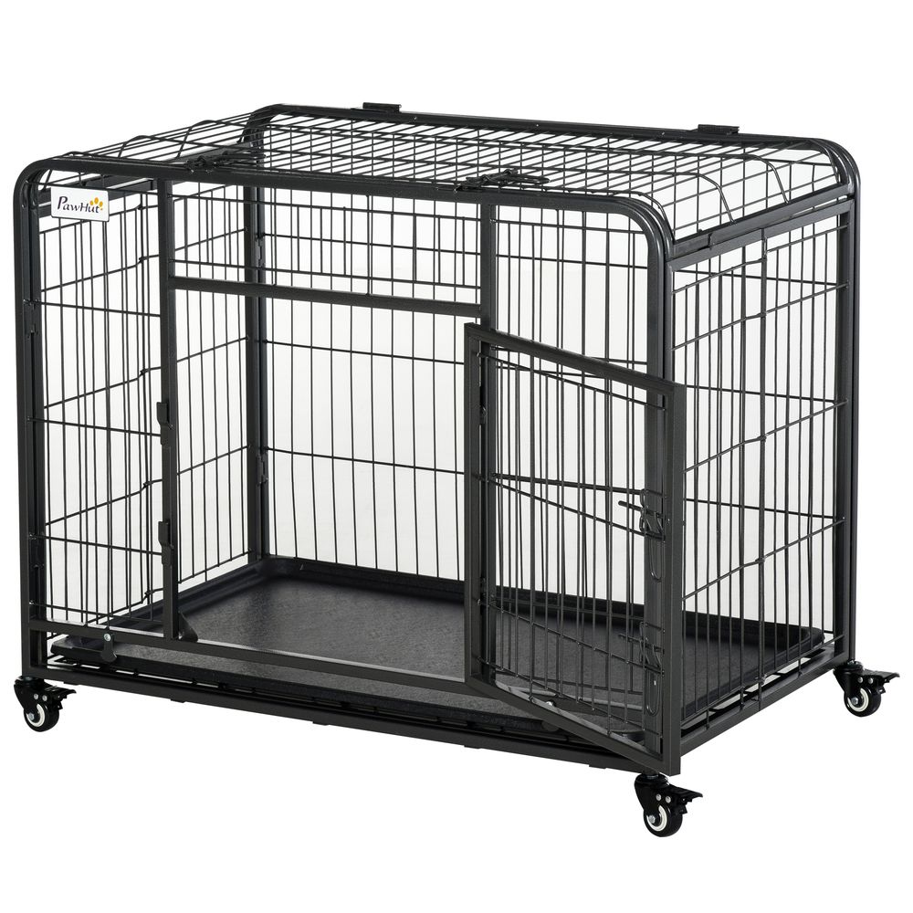 Cage pour chien acier pliable 94 x 58 x 69,5 cm grise double porte à roulettes