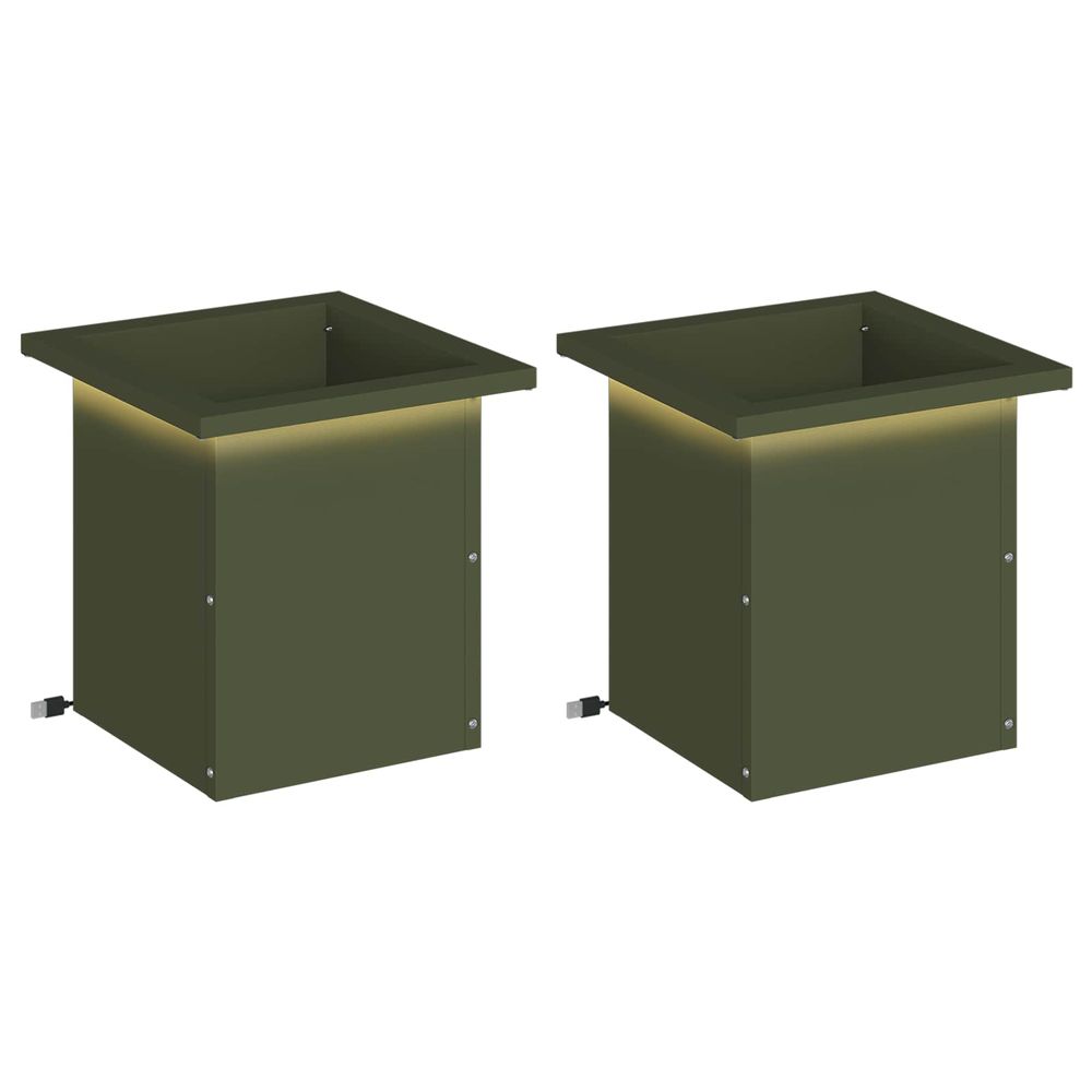 Jardinière d'extérieur de jardin avec led 2 pc vert olive 30 x 30 x 30 cm