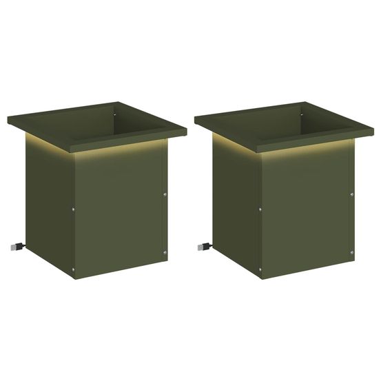Jardinière d'extérieur de jardin avec led 2 pc vert olive 30 x 30 x 30 cm
