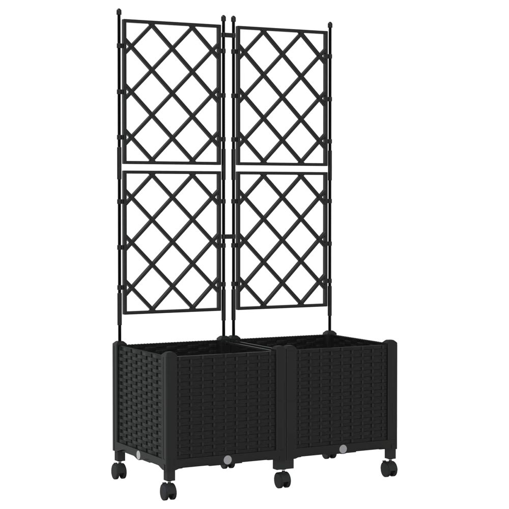 Bac de jardin avec treillis et roues 2 pc noir 80 x 40 x 149 cm