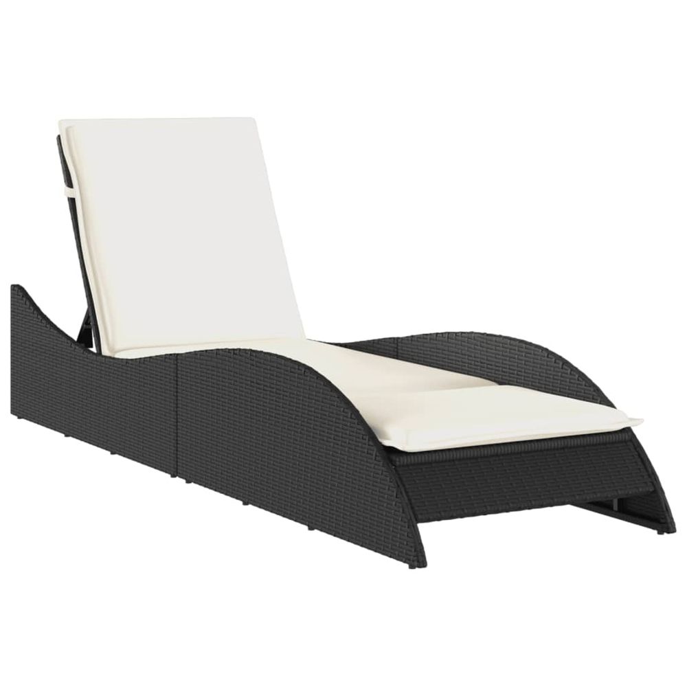 Chaise longue avec coussin noir 60x205x73 cm résine tressée bain de soleil