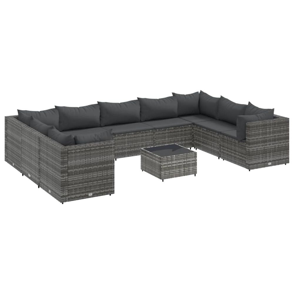 Salon de jardin 10 pcs avec coussins gris résine tressée