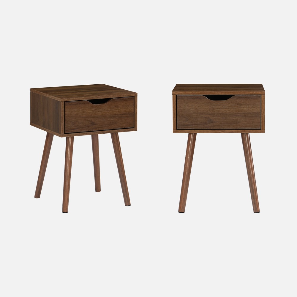 Lot de 2 tables de chevet décor bois teinté noyer, 1 tiroir