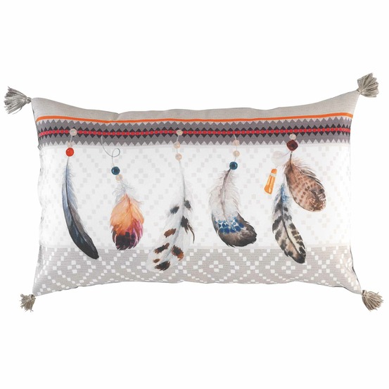 Coussin pompons ika-plumes 30x50cm