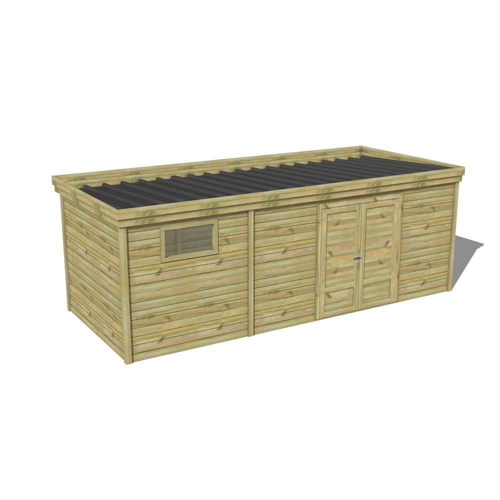 Abri de jardin bois pin traité autoclave 27mm - 6,395x2,64m / 17m2 - bac acier - abri français