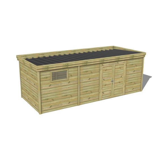 Abri de jardin bois pin traité autoclave 27mm - 6,395x2,64m / 17m2 - bac acier - abri français