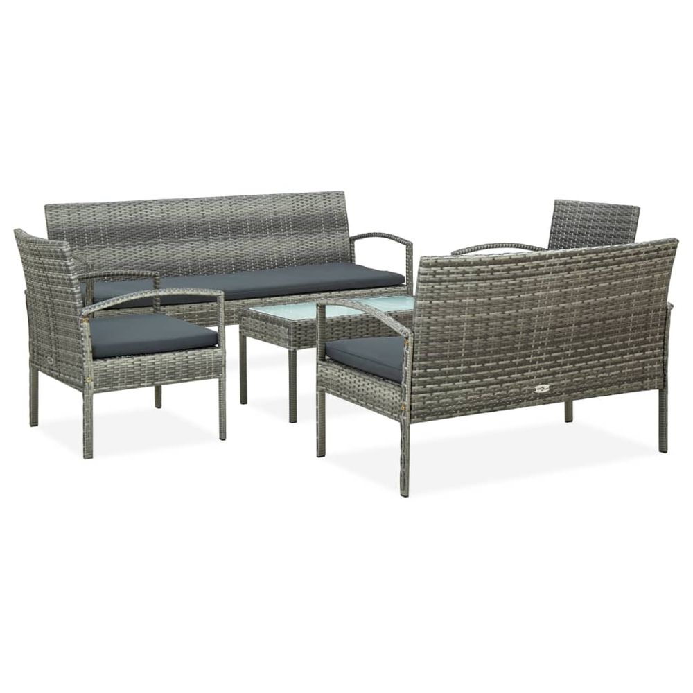 Salon de jardin 5 pcs avec coussins résine tressée gris
