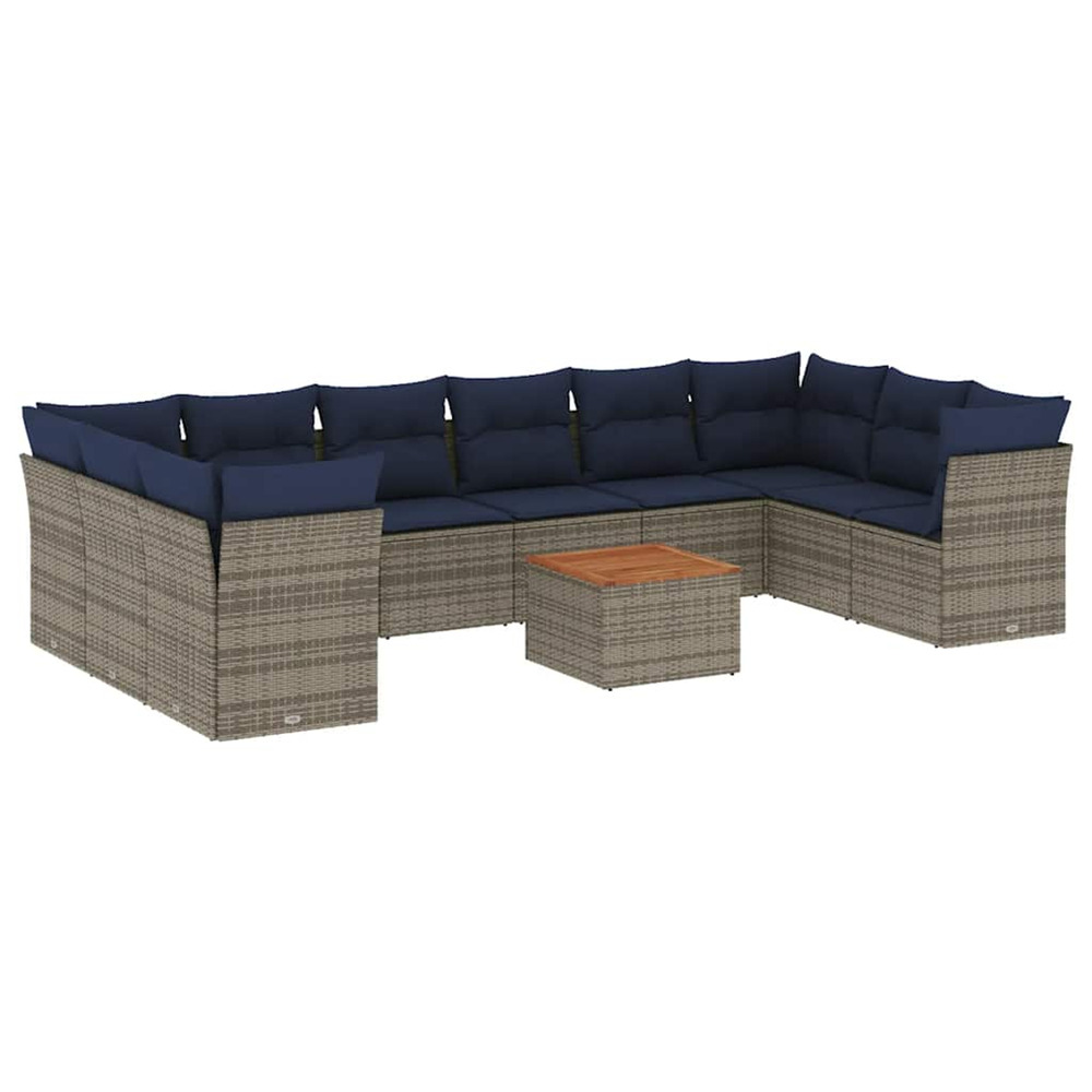 Salon de jardin 11 pcs avec coussins gris résine tressée